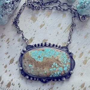 Tom G. Number 8 Plate necklace sterling & Turq.